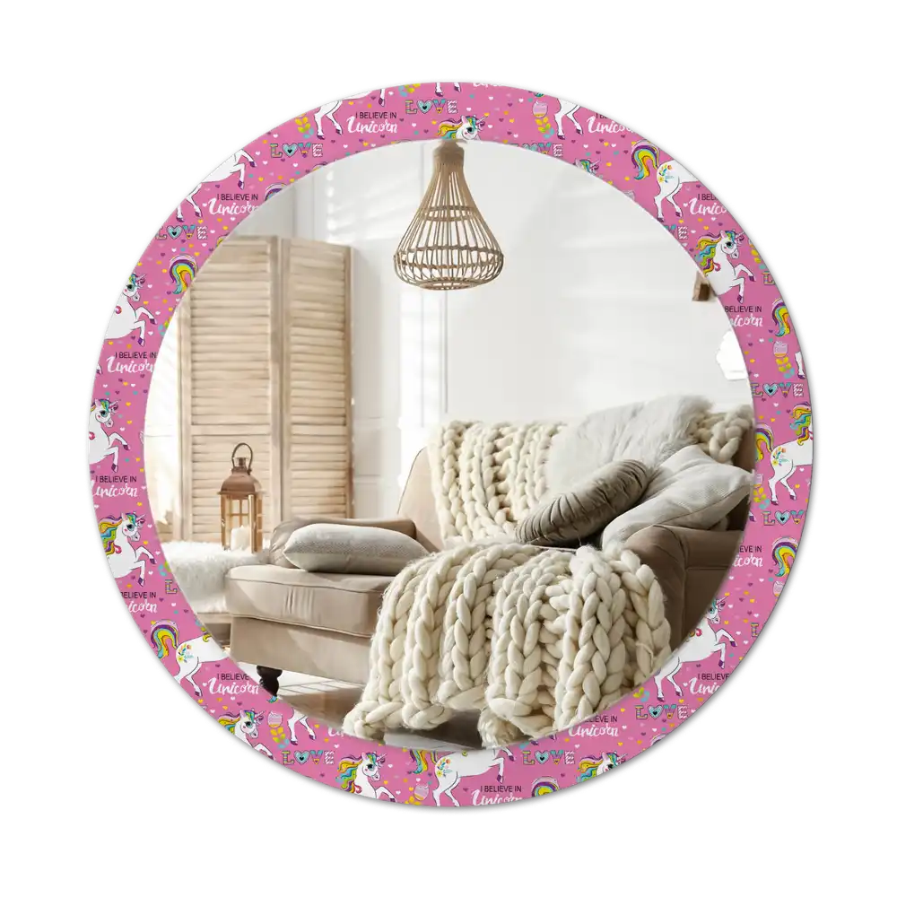 Round mirror frame with print Magical Unicorn