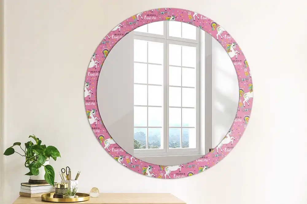 Round mirror frame with print Magical Unicorn