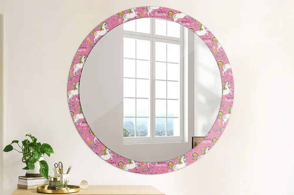 Round mirror frame with print Magical Unicorn
