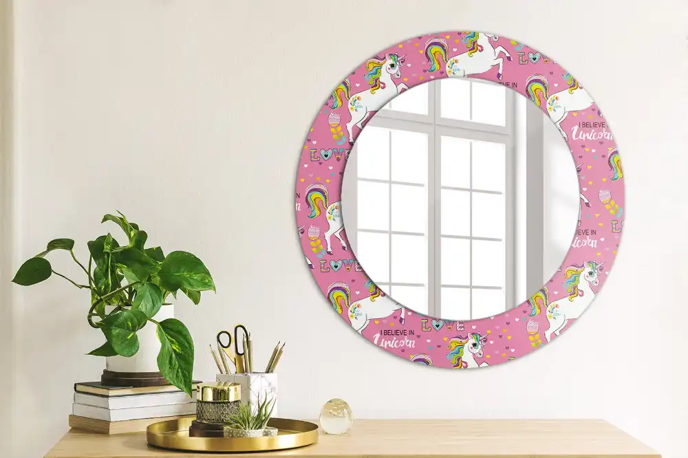 Round mirror frame with print Magical Unicorn