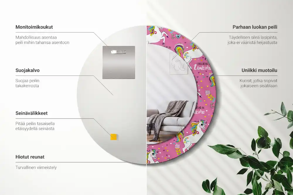 Round mirror frame with print Magical Unicorn