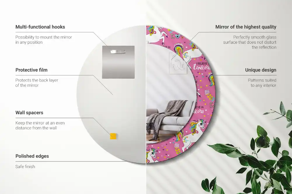 Round mirror frame with print Magical Unicorn