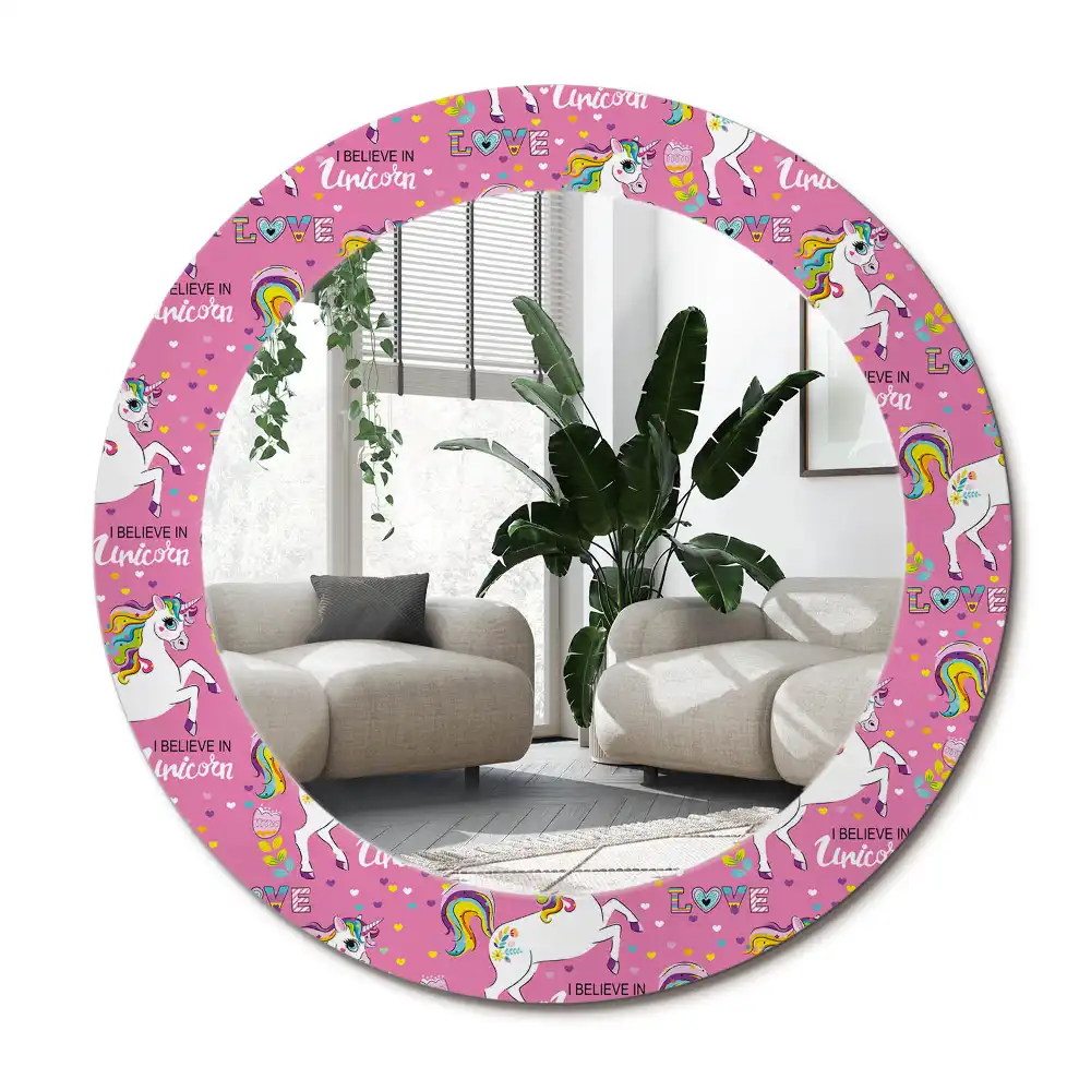 Round mirror frame with print Magical Unicorn
