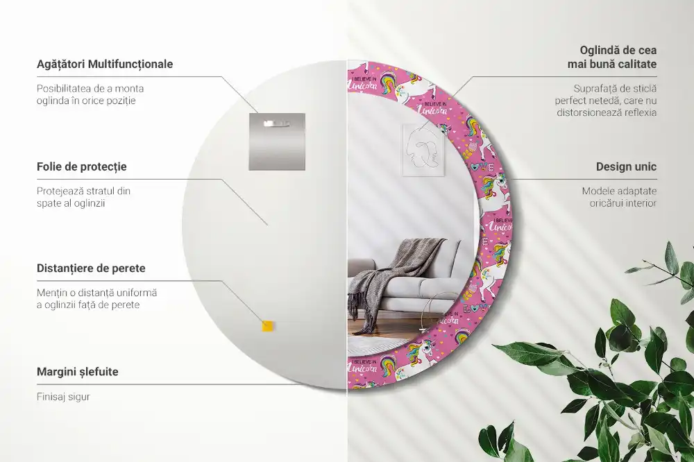 Round mirror frame with print Magical Unicorn