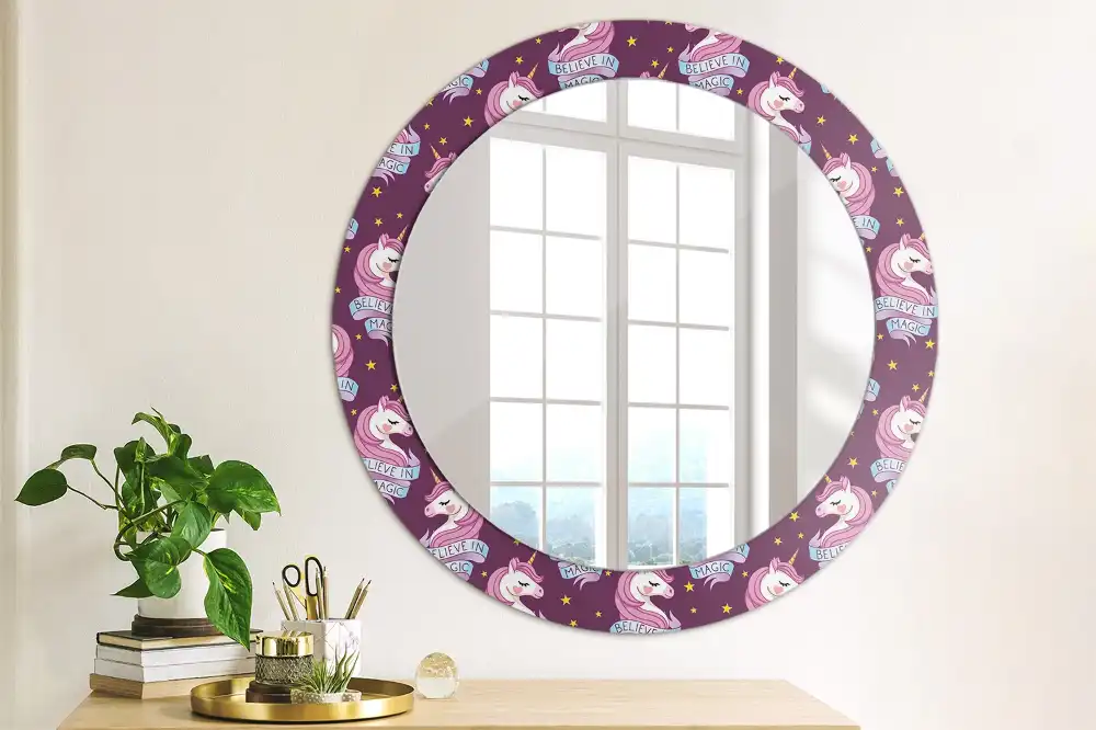 Round mirror frame with print Star Unicorn