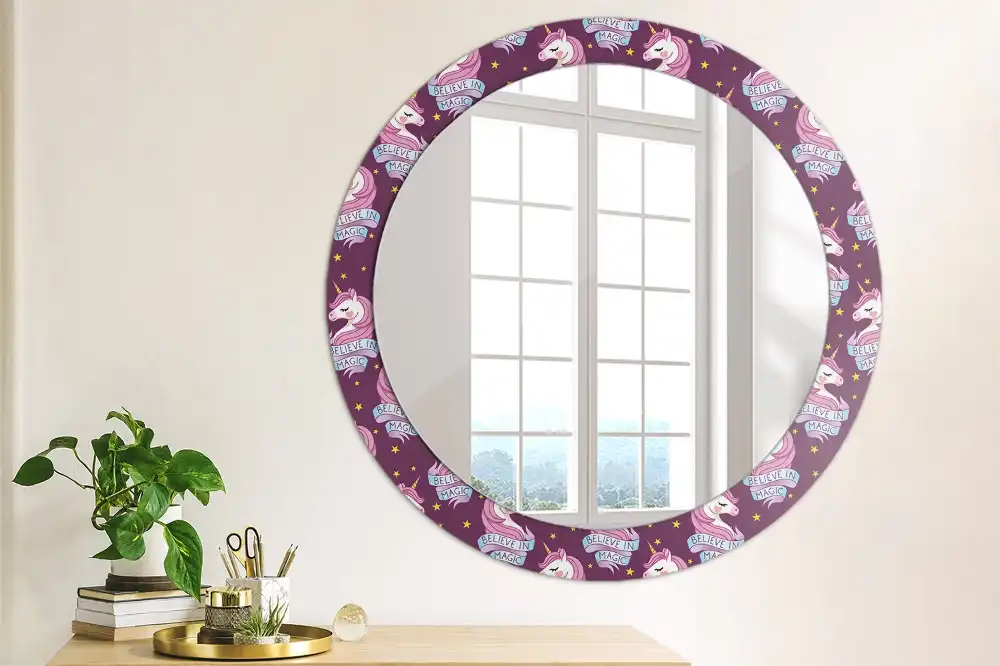 Round mirror frame with print Star Unicorn