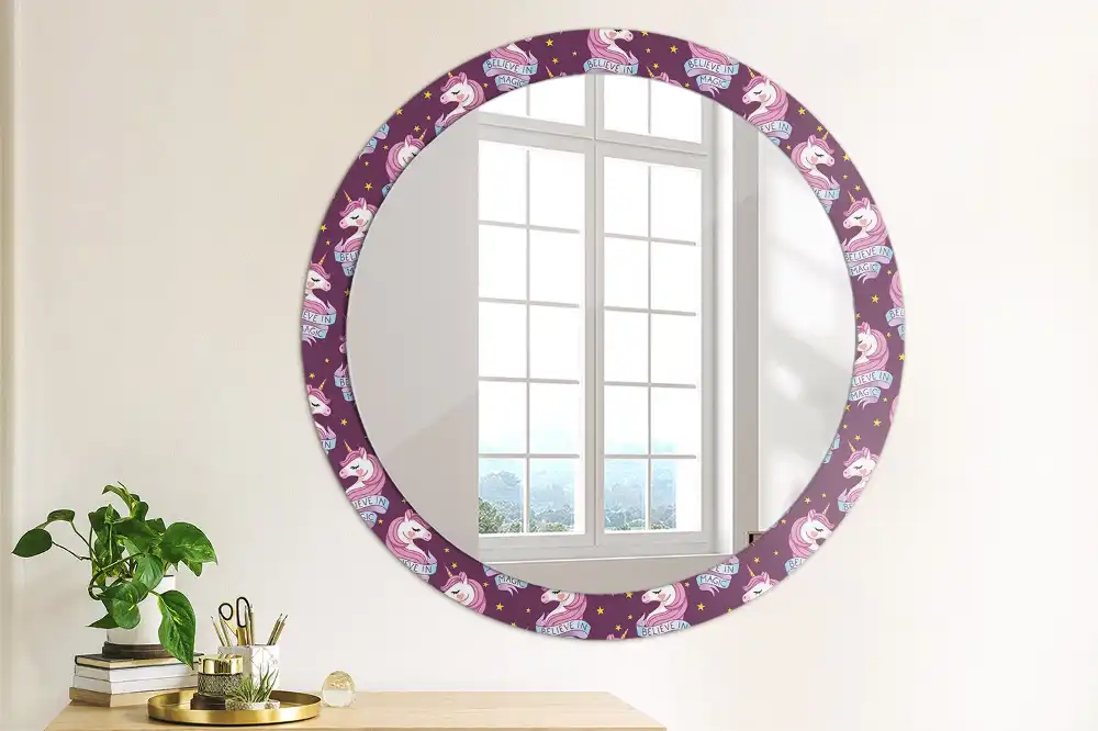 Round mirror frame with print Star Unicorn