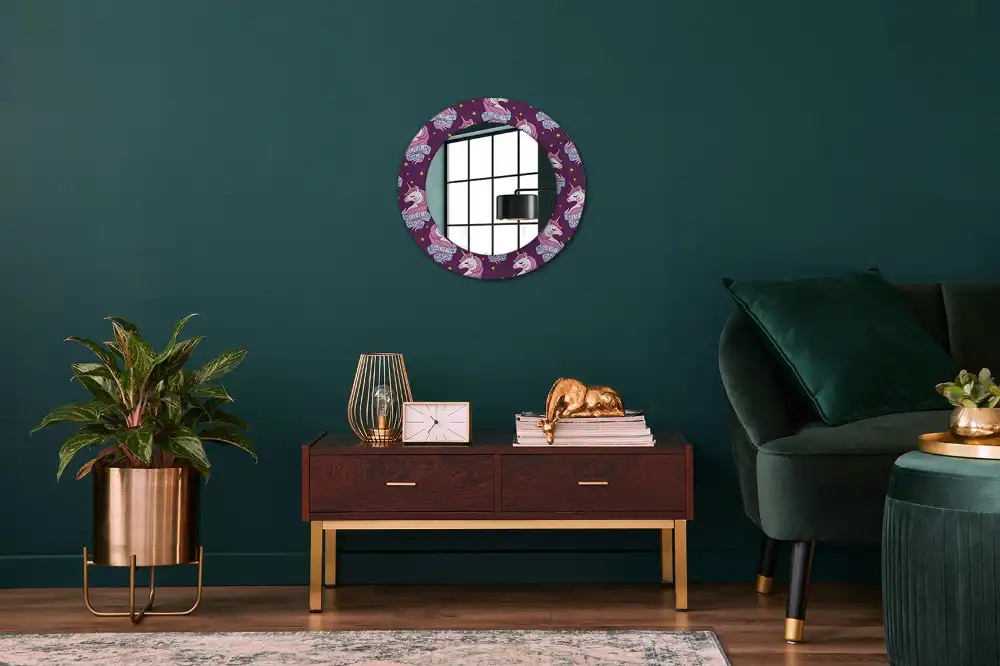 Round mirror frame with print Star Unicorn