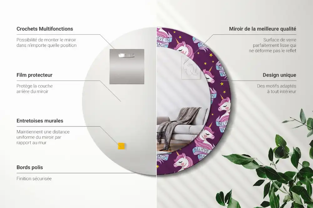 Round mirror frame with print Star Unicorn