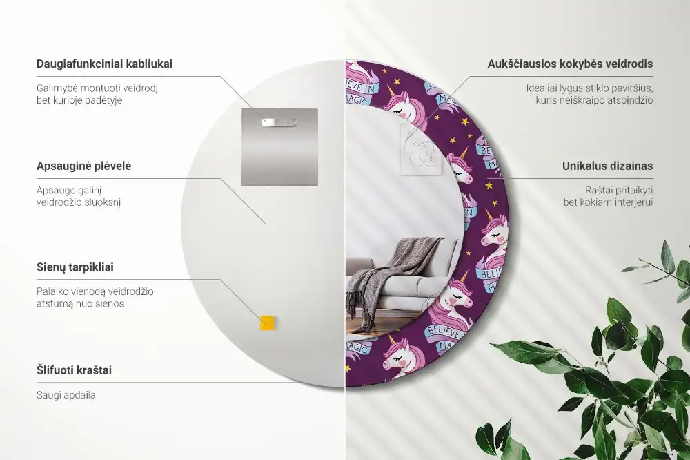 Round mirror frame with print Star Unicorn