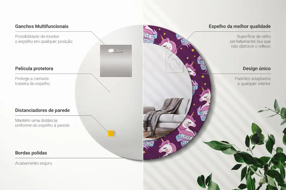 Round mirror frame with print Star Unicorn