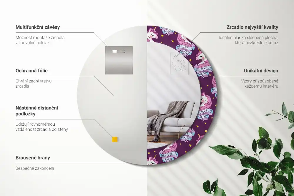 Round mirror frame with print Star Unicorn