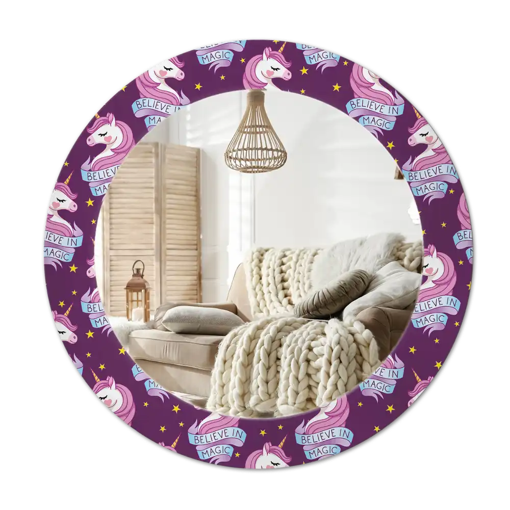Round mirror frame with print Star Unicorn