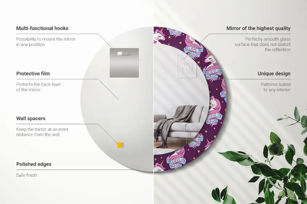 Round mirror frame with print Star Unicorn
