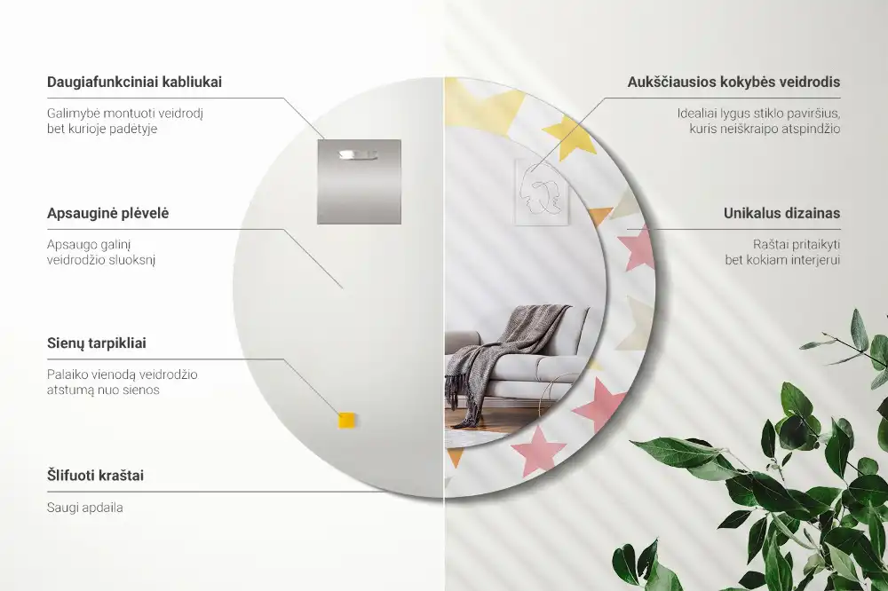 Round wall mirror decor Pastel stars