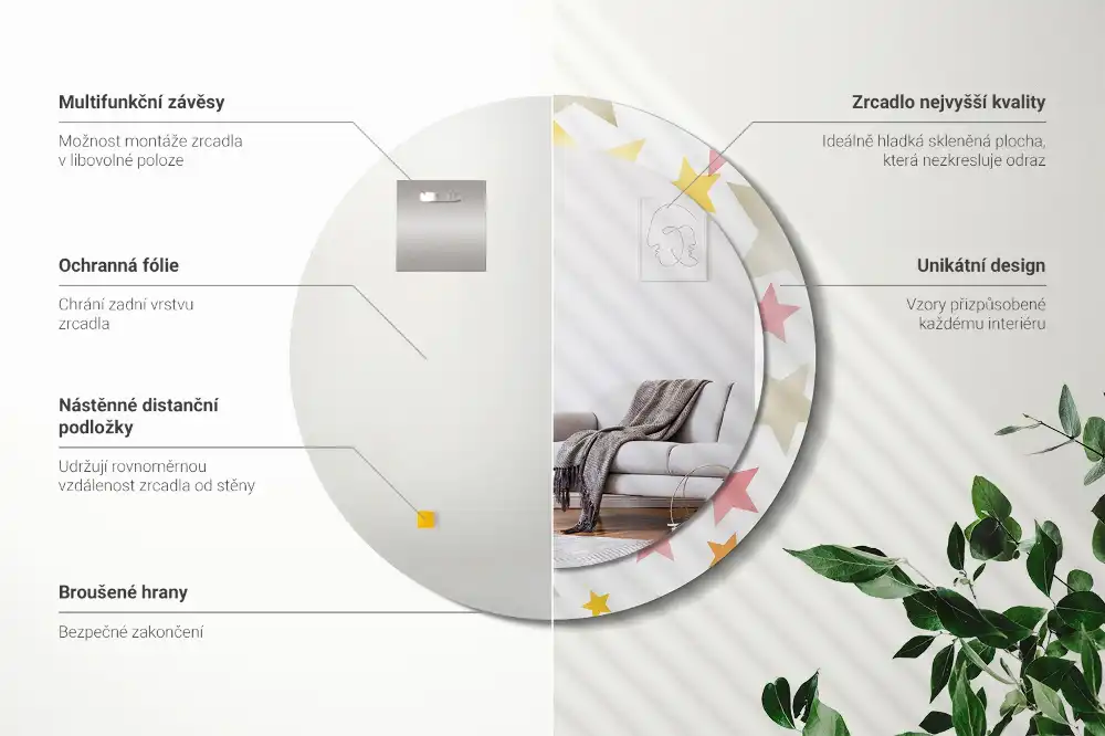 Round wall mirror decor Pastel stars