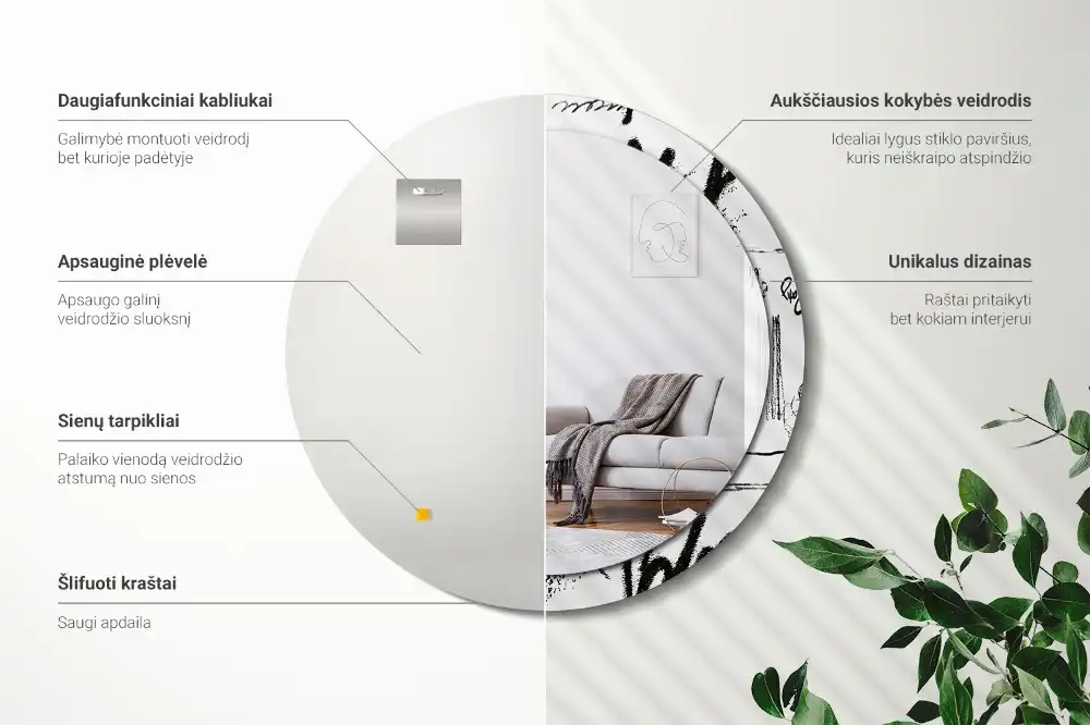 Round decorative mirror Graffiti pattern