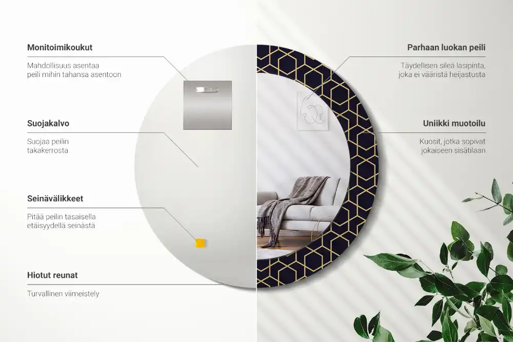 Round mirror frame with print Abstract geometric