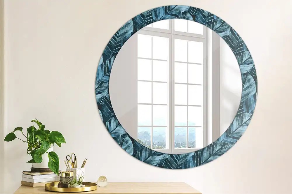 Round printed mirror Jungle leaves