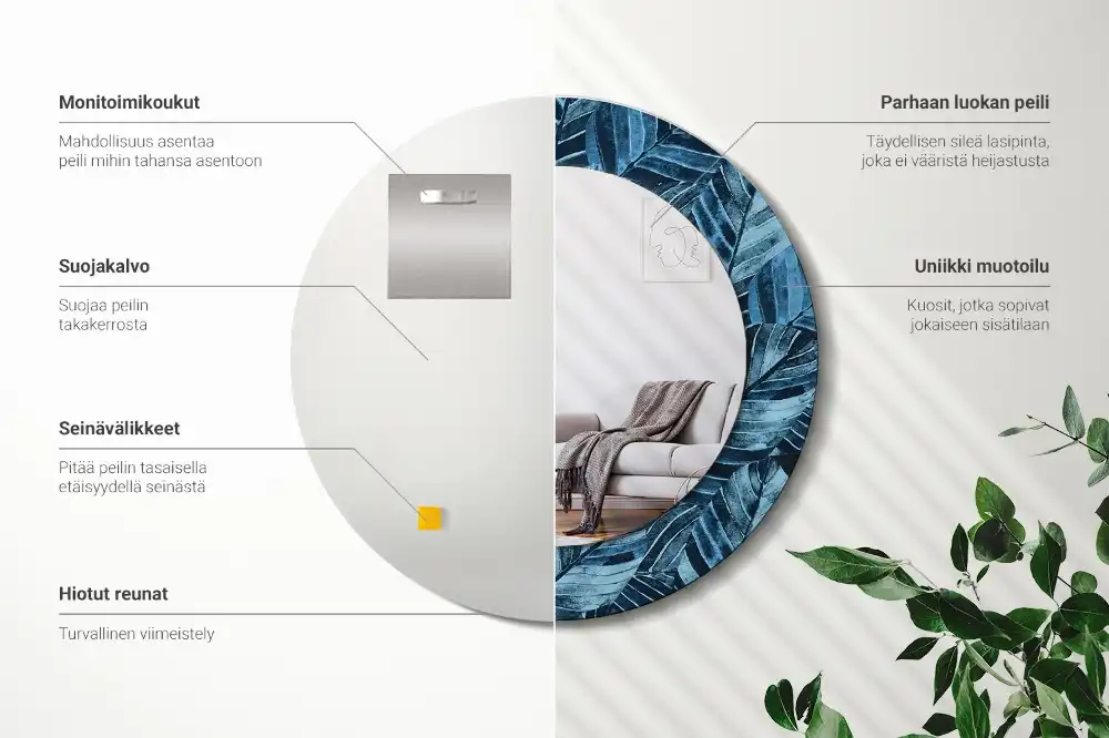 Round printed mirror Jungle leaves