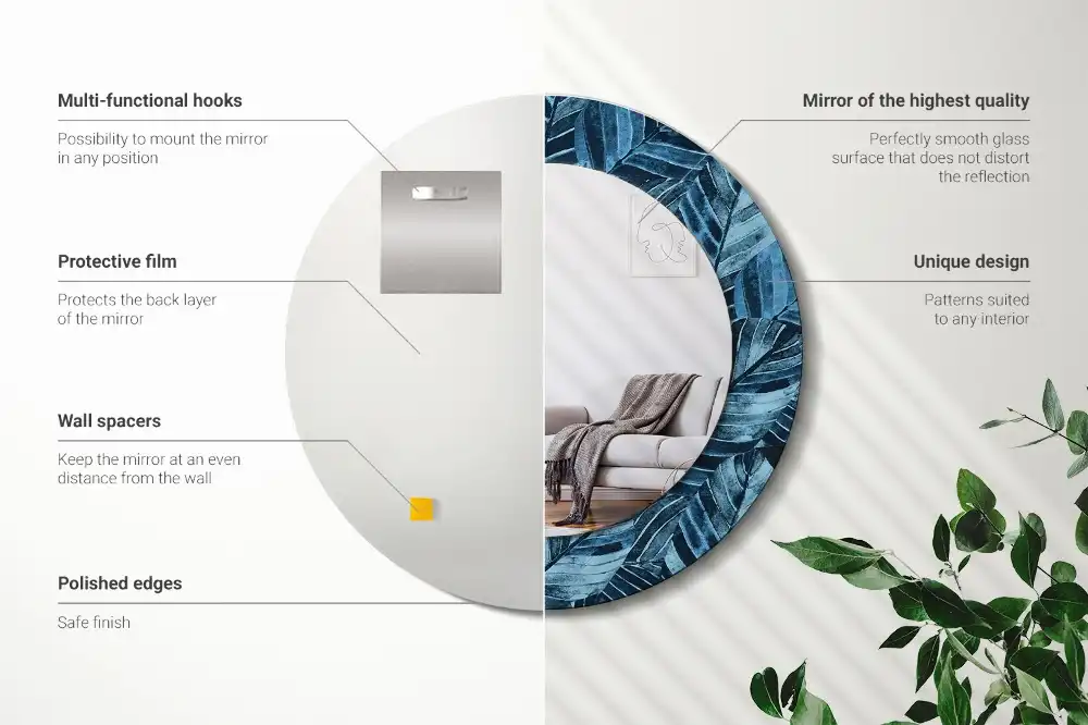 Round printed mirror Jungle leaves