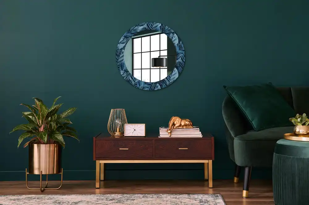 Round printed mirror Jungle leaves