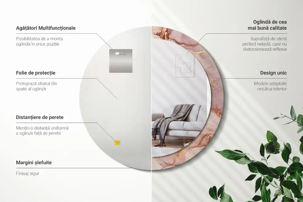 Round printed mirror Abstract fluid