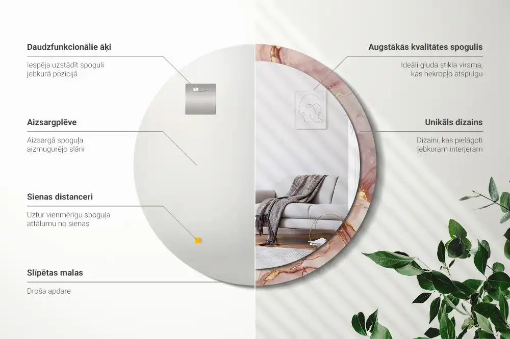 Round printed mirror Abstract fluid