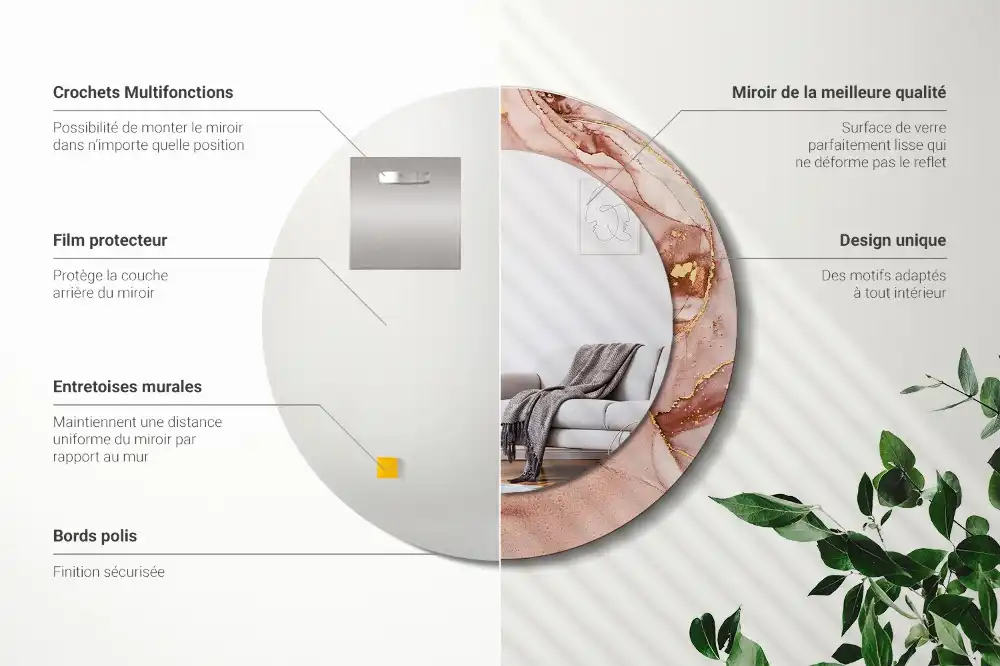 Round printed mirror Abstract fluid