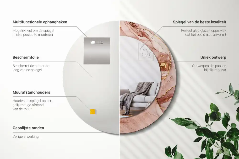 Round printed mirror Abstract fluid