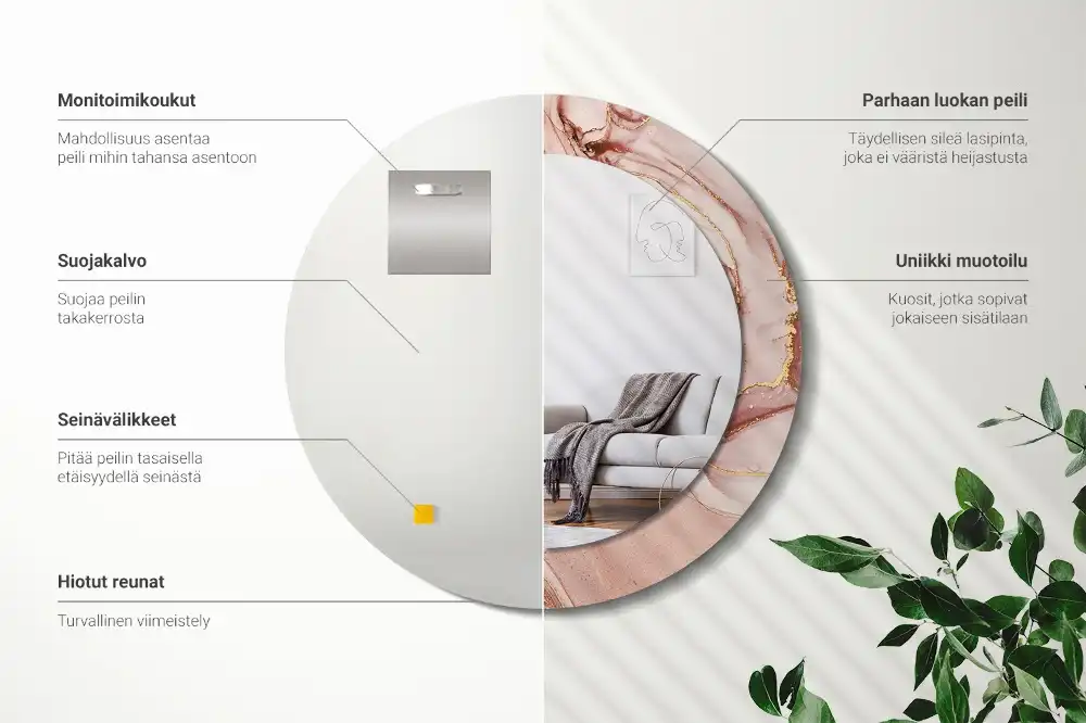 Round printed mirror Abstract fluid