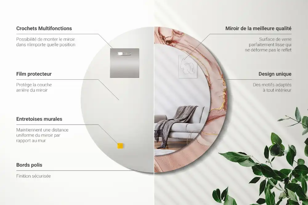 Round printed mirror Abstract fluid