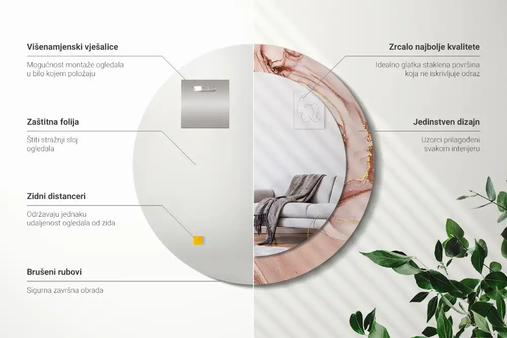 Round printed mirror Abstract fluid