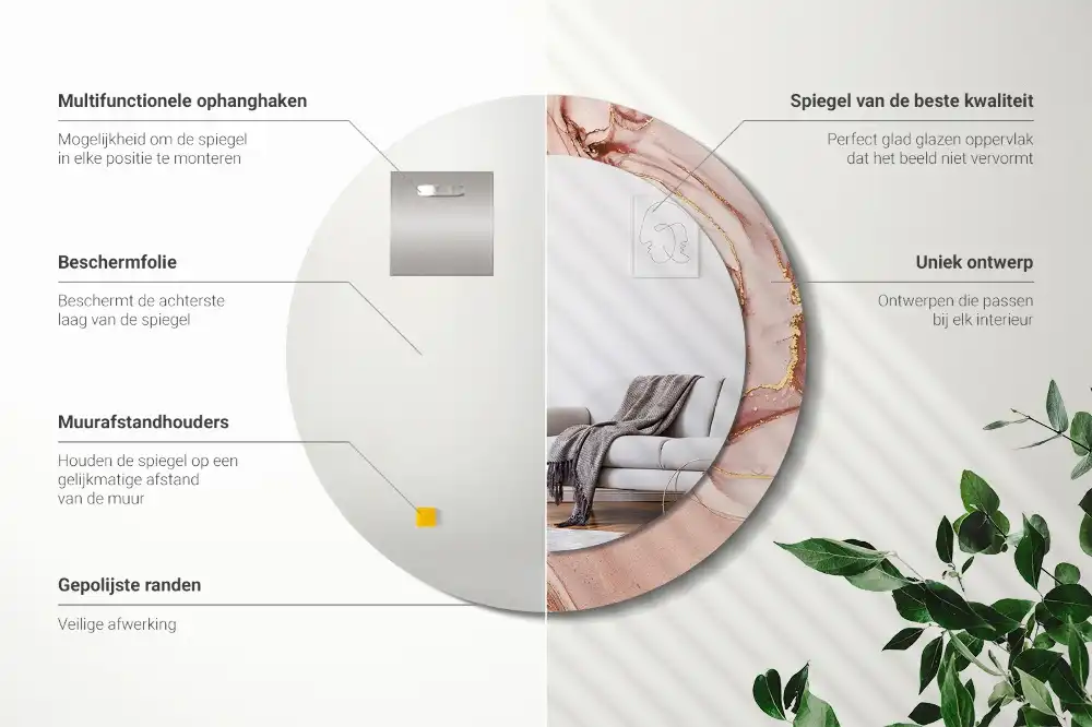 Round printed mirror Abstract fluid