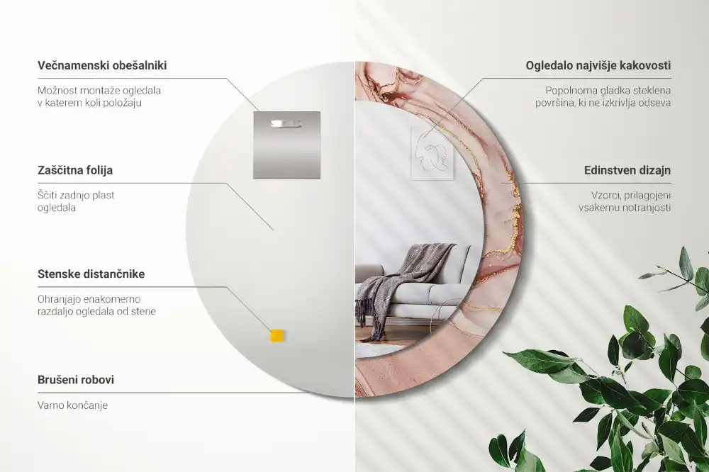 Round printed mirror Abstract fluid