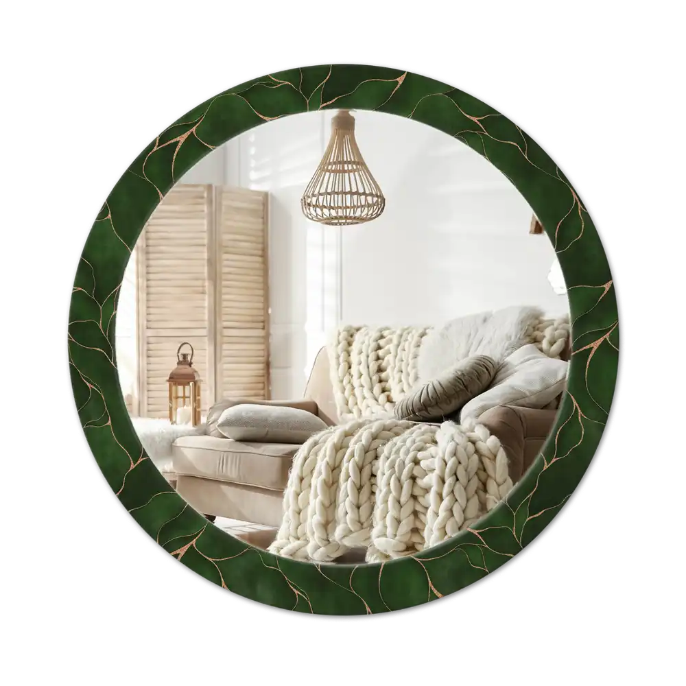 Round printed mirror Abstract leaf