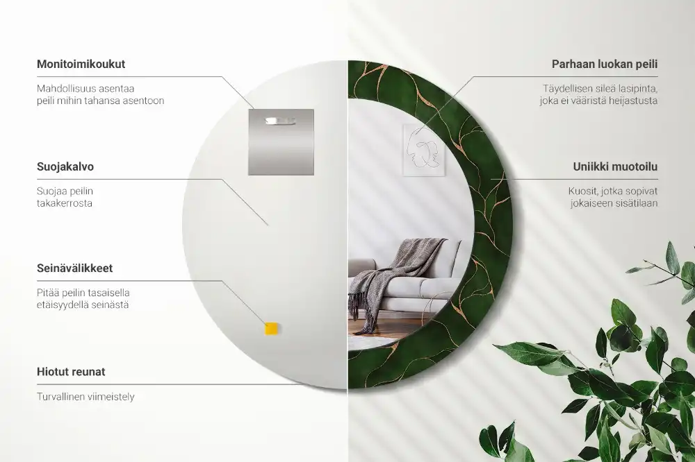 Round printed mirror Abstract leaf