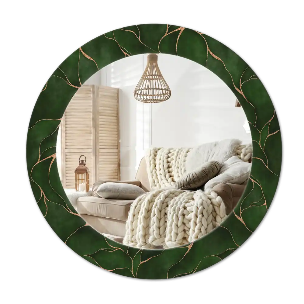 Round printed mirror Abstract leaf