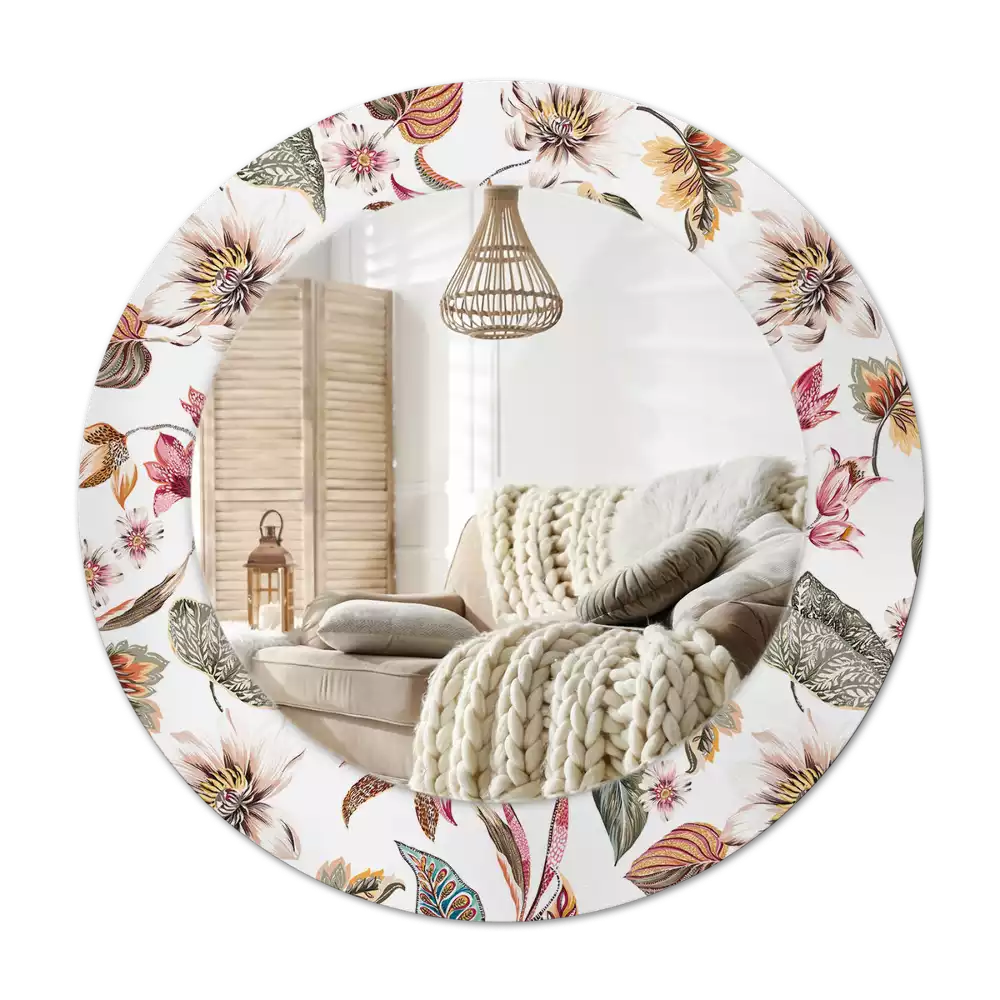 Round mirror frame with print Vintage flowers