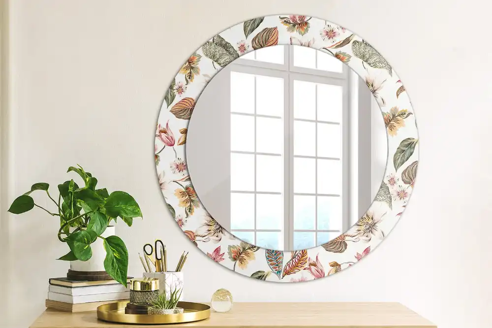 Round mirror frame with print Vintage flowers