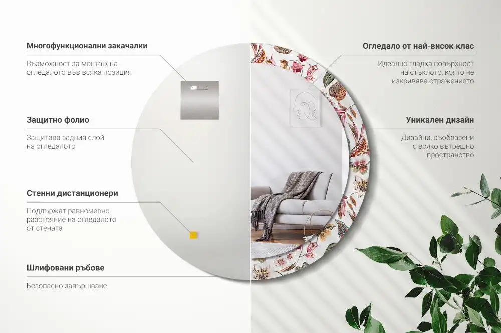 Round mirror frame with print Vintage flowers