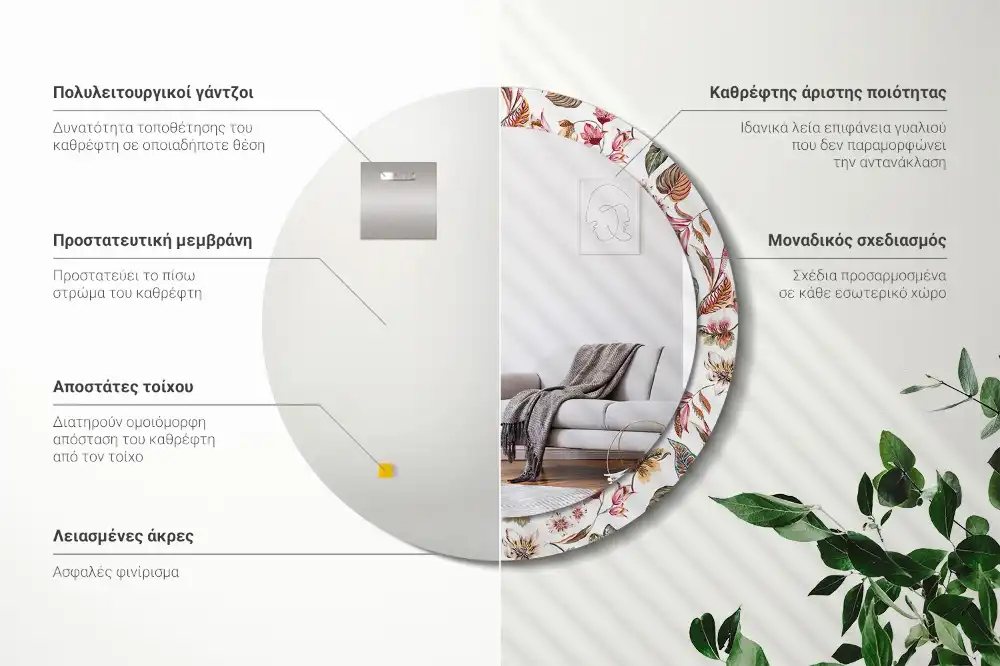 Round mirror frame with print Vintage flowers