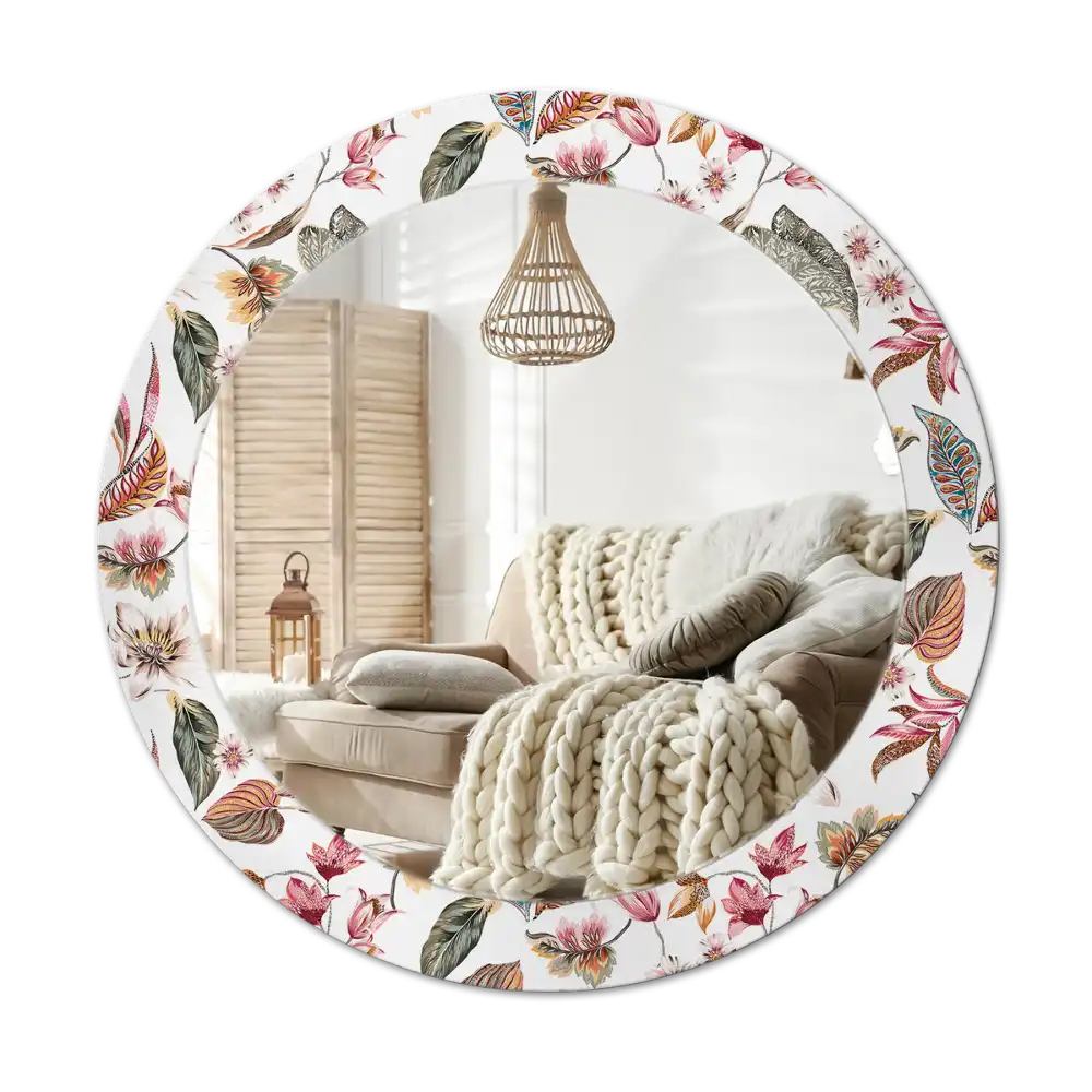 Round mirror frame with print Vintage flowers