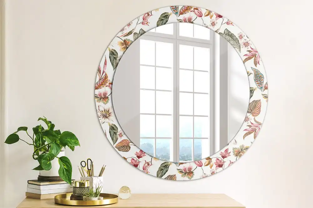 Round mirror frame with print Vintage flowers