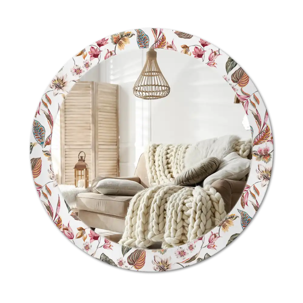 Round mirror frame with print Vintage flowers