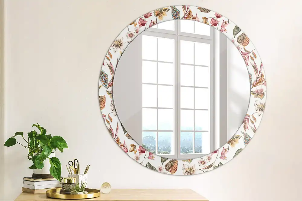Round mirror frame with print Vintage flowers