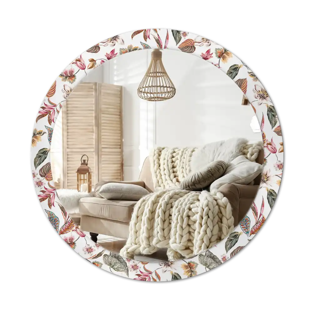 Round mirror frame with print Vintage flowers