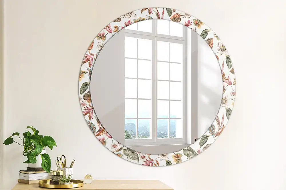 Round mirror frame with print Vintage flowers