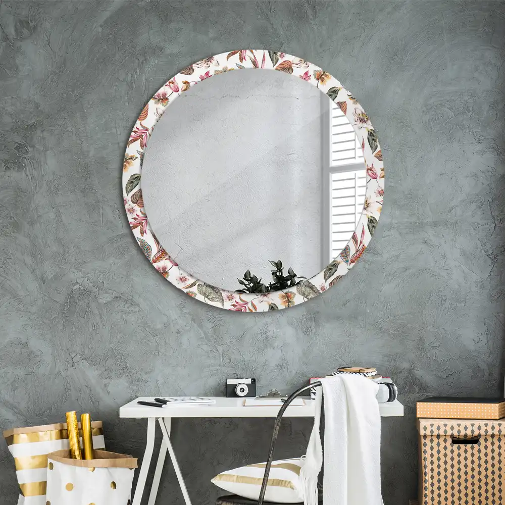 Round mirror frame with print Vintage flowers
