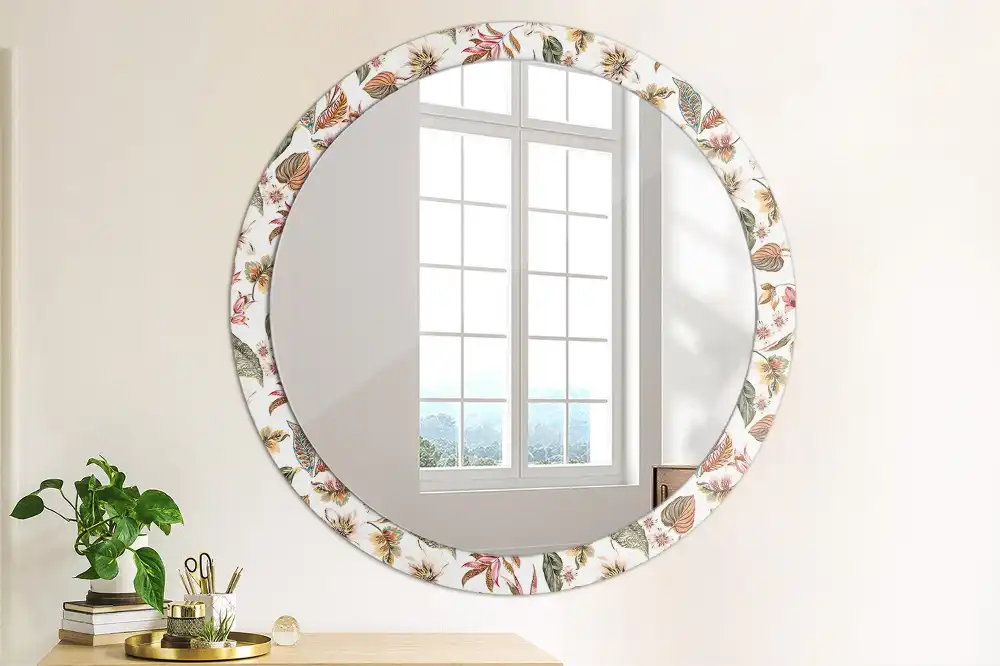 Round mirror frame with print Vintage flowers